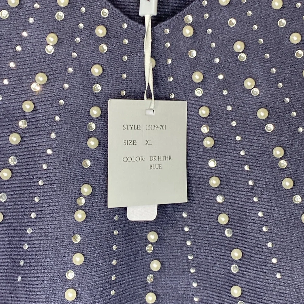 NWT Liv Milano V-neck Sweater Embellished with Rhinestones & Pearls Size XL - Picture 8 of 10